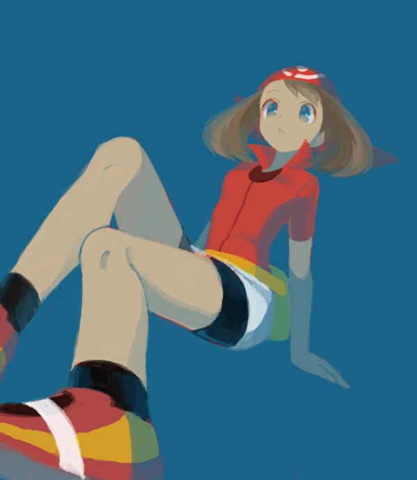 00s 1girl bad_drawr_id bad_id bandana bare_legs bike_shorts blue_background blue_eyes brown_hair creatures_(company) drawr female_focus game_freak may_(pokemon) mimizubare nintendo oekaki pokemon pokemon_rse sitting solo