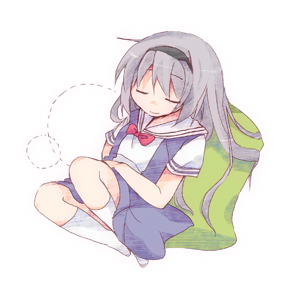 00s 1girl bad_id bad_pixiv_id clannad closed_eyes furui_suguri hairband long_hair pillow sakagami_tomoyo school_uniform serafuku silver_hair sleeping