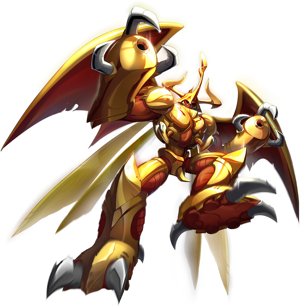 bug digimon digimon_(creature) digimon_new_century exoskeleton heraklekabuterimon heraklekabuterimon_x-antibody horns official_art rhinoceros_beetle sharp_teeth teeth