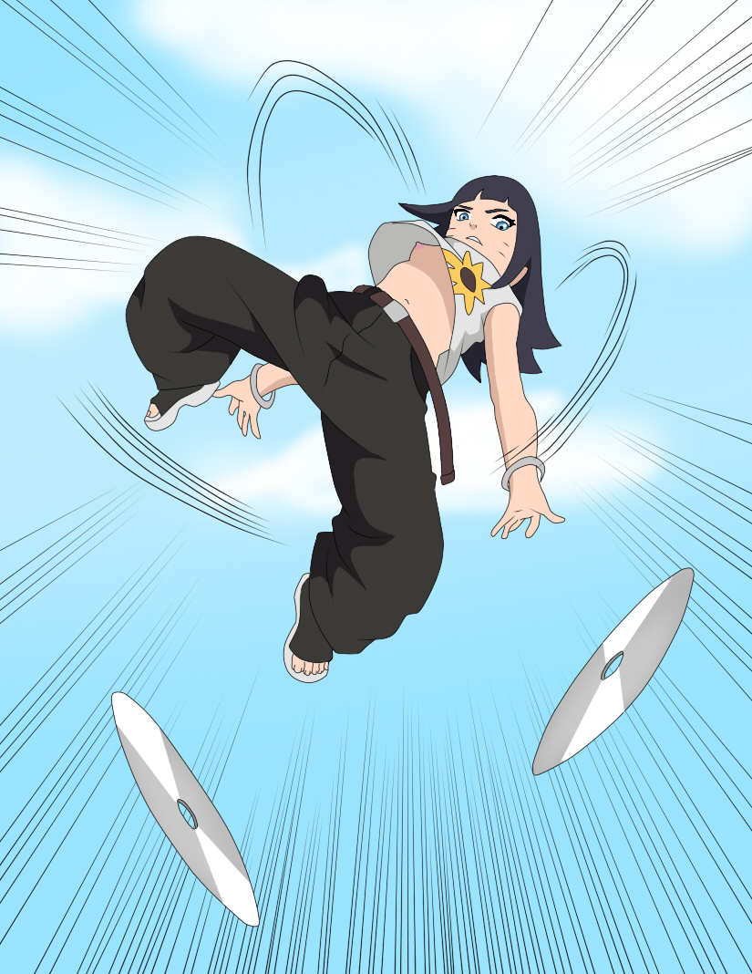 uzumaki himawari, boruto: two blue vortex, naruto, naruto (series), angry,  blue eyes, breasts, female focus, flower print, loli, long hair, nipples,  outdoors, pants, shoes, sky, small breasts, solo, toes - Image View - |