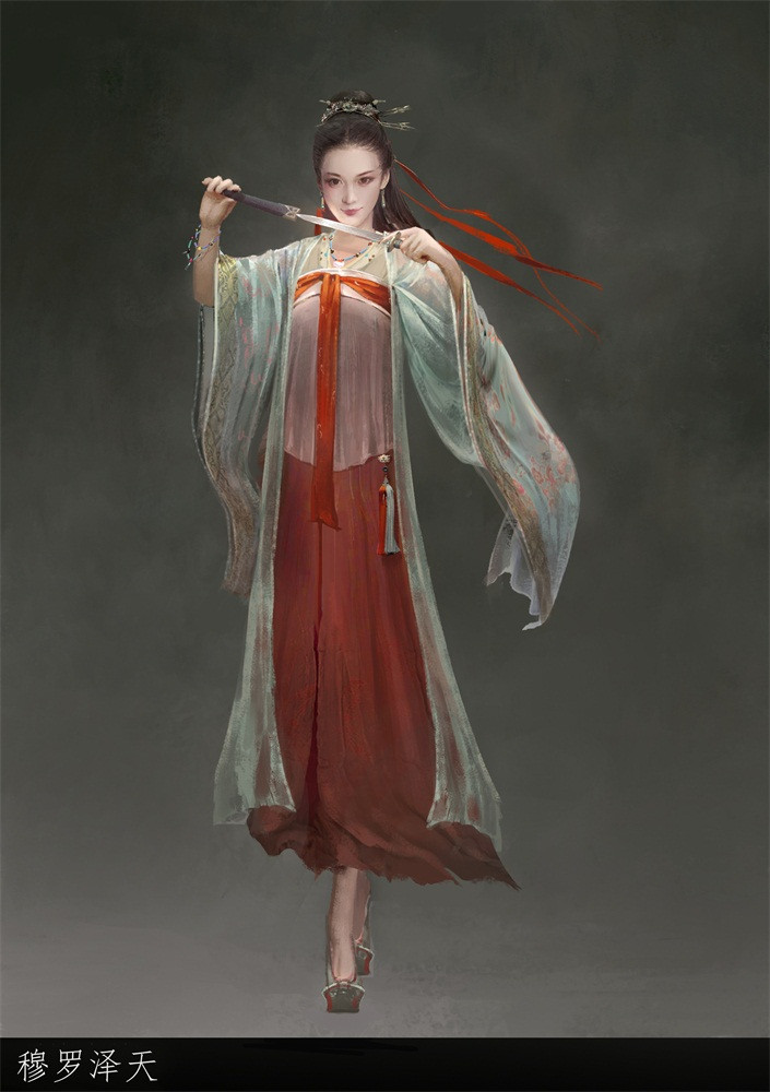 1girl asian black_hair blue_robe brown_eyes chinese_clothes chinese_text closed_mouth commentary dagger earrings english_commentary flower forehead full_body gao_sheng grey_background grey_sandals hair_bun hair_flower hair_ornament hair_ribbon hairpin half_updo hanfu holding holding_dagger holding_knife holding_weapon jewelry knife lips long_hair long_sleeves looking_at_viewer mismatched_earrings open_clothes open_robe original pink_hanfu realistic red_hanfu red_ribbon ribbon robe sandals sheath single_hair_bun smile solo tassel tassel_earrings thick_eyebrows translation_request two-tone_hanfu unsheathing walking weapon wide_sleeves