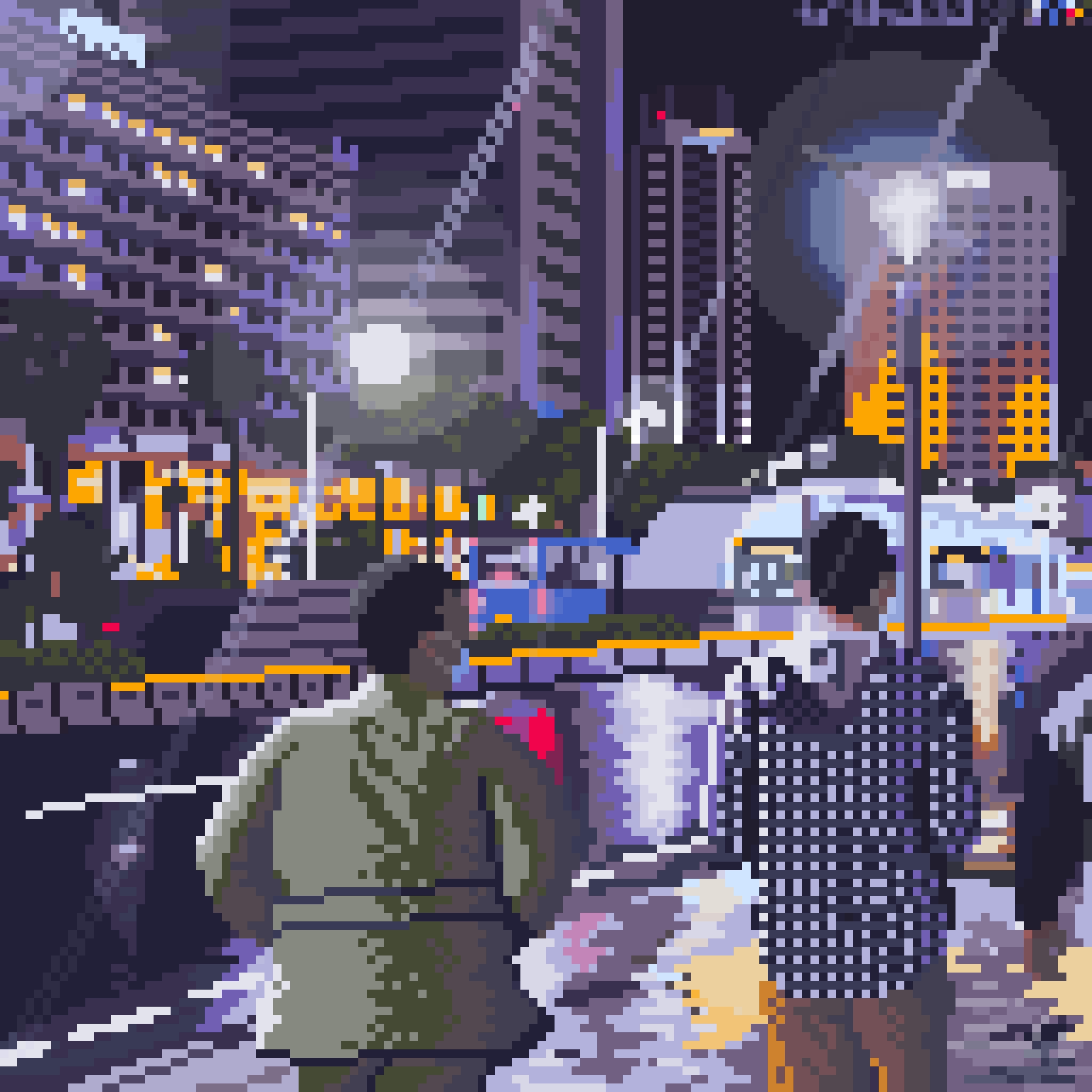 2boys apartment building city cityscape highres indonesia lamppost multiple_boys night original pixel_art real_life road scenery sidewalk street tomoruka_mr