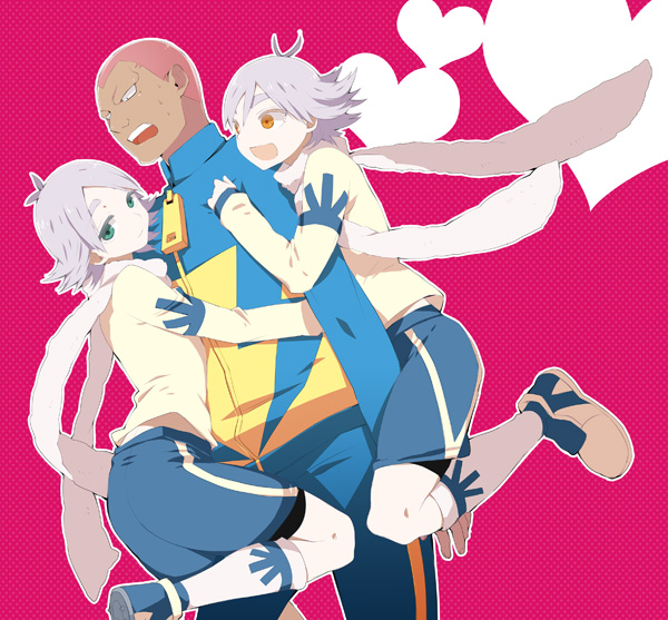 3boys blue_eyes eyebrows fubuki_atsuya fubuki_shirou inazuma_eleven inazuma_eleven_(series) male_focus mami_(apsaras) multiple_boys scarf siblings someoka_ryuugo twins yaoi