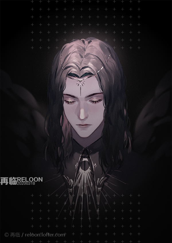 1boy angel black_background black_hair chinese_commentary closed_eyes closed_mouth commentary_request dated long_hair lord_of_the_mysteries reloon sasrir_(lord_of_the_mysteries) solo tiara