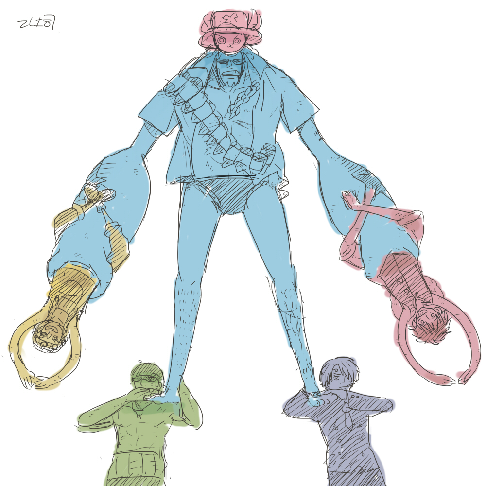 5boys bandana cyborg formal franky_(one_piece) goggles hair_over_one_eye haramaki hat hawaiian_shirt male_swimwear monkey_d._luffy multiple_boys multiple_monochrome one_piece overalls roronoa_zoro sanji_(one_piece) scar shirt sketch smile stampede_string suit swim_briefs swimsuit thriller_bark tony_tony_chopper usopp vest