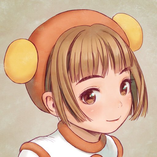 brown_eyes brown_hair gouketsuji_ichizoku grey_background hananokouji_kurara hat murata_range official_art photoshop_(medium) portrait short_hair simple_background smile solo upper_body