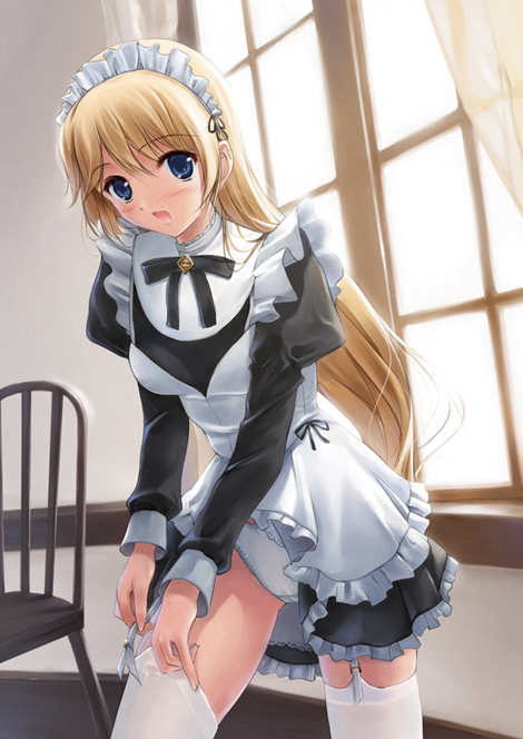 Miyase Mahiro Character Request Source Request 1girl Blonde Hair Blue Eyes Blush Chair