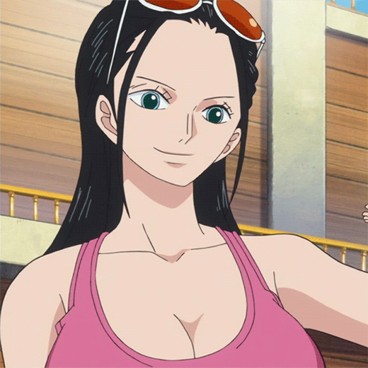 Nico Robin One Piece Animated Animated 1girl Black Hair Blue Eyes Breasts Cleavage 