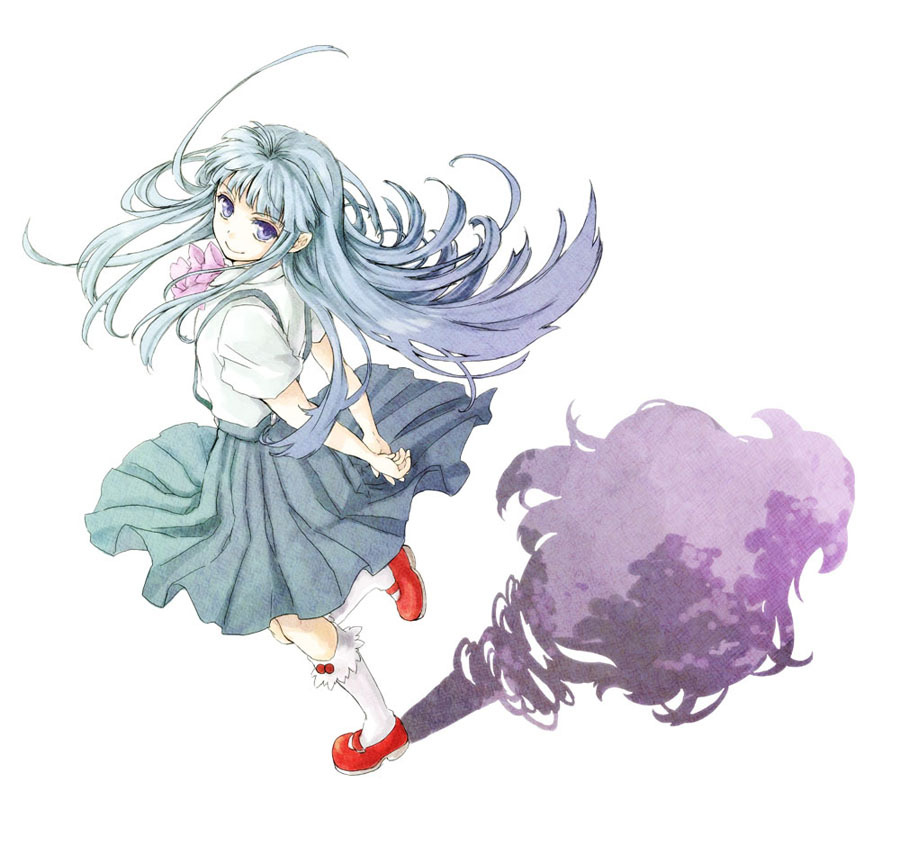 arms_behind_back bad_id bad_pixiv_id blue_hair furude_rika hanyuu higurashi_no_naku_koro_ni hime_cut kneehighs long_hair mary_janes purple_eyes robata shadow shoes skirt socks