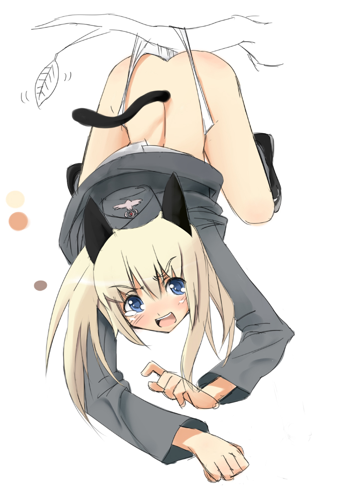 00s 1girl animal_ears ass blonde_hair blue_eyes female_focus furoaki hat helma_lennartz panties solo strike_witches strike_witches:_suomus_misfits_squadron underwear uniform wedgie white_panties world_witches_series