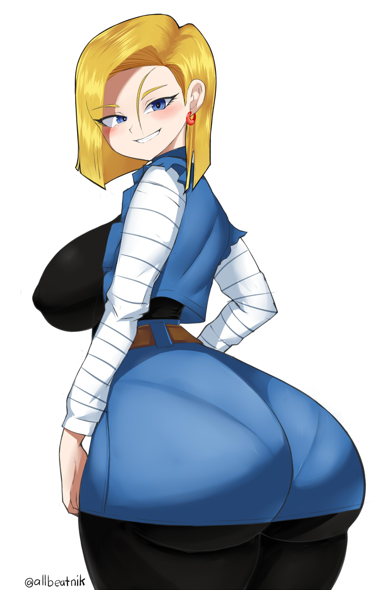 allbeatnik android_18 blonde_hair blue_eyes denim jeans leggings pants smile