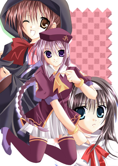 00s 3girls brown_hair knave kohaku_(tsukihime) kujira_(knave) melty_blood multiple_girls purple_eyes purple_hair red_hair sion_eltnam_atlasia thighhighs tohno_akiha tsukihime type-moon yellow_eyes