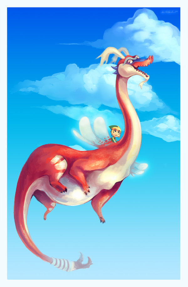 1boy cloud dragon flying hat image_sample lighteh link nintendo sky tail the_legend_of_zelda the_legend_of_zelda:_the_wind_waker toon_link valoo wings