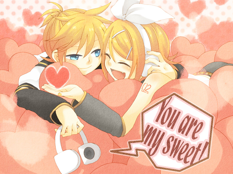 1boy 1girl aqua_eyes bad_id bad_pixiv_id bare_shoulders blonde_hair blush brother_and_sister detached_sleeves closed_eyes fang hair_ornament hair_ribbon hairclip headphones kagamine_len kagamine_rin lying nail_polish on_stomach open_mouth ribbon short_hair shorts siblings smile suzumi_(fallxalice) twins vocaloid