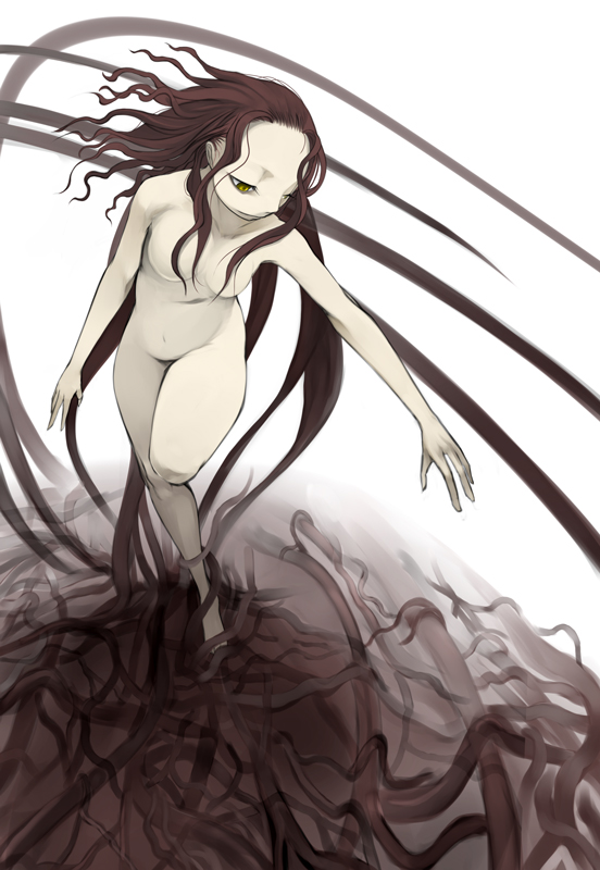 00s 1girl agatha breasts claymore_(series) female_focus forehead looking_down nude solo tentacles walking yama