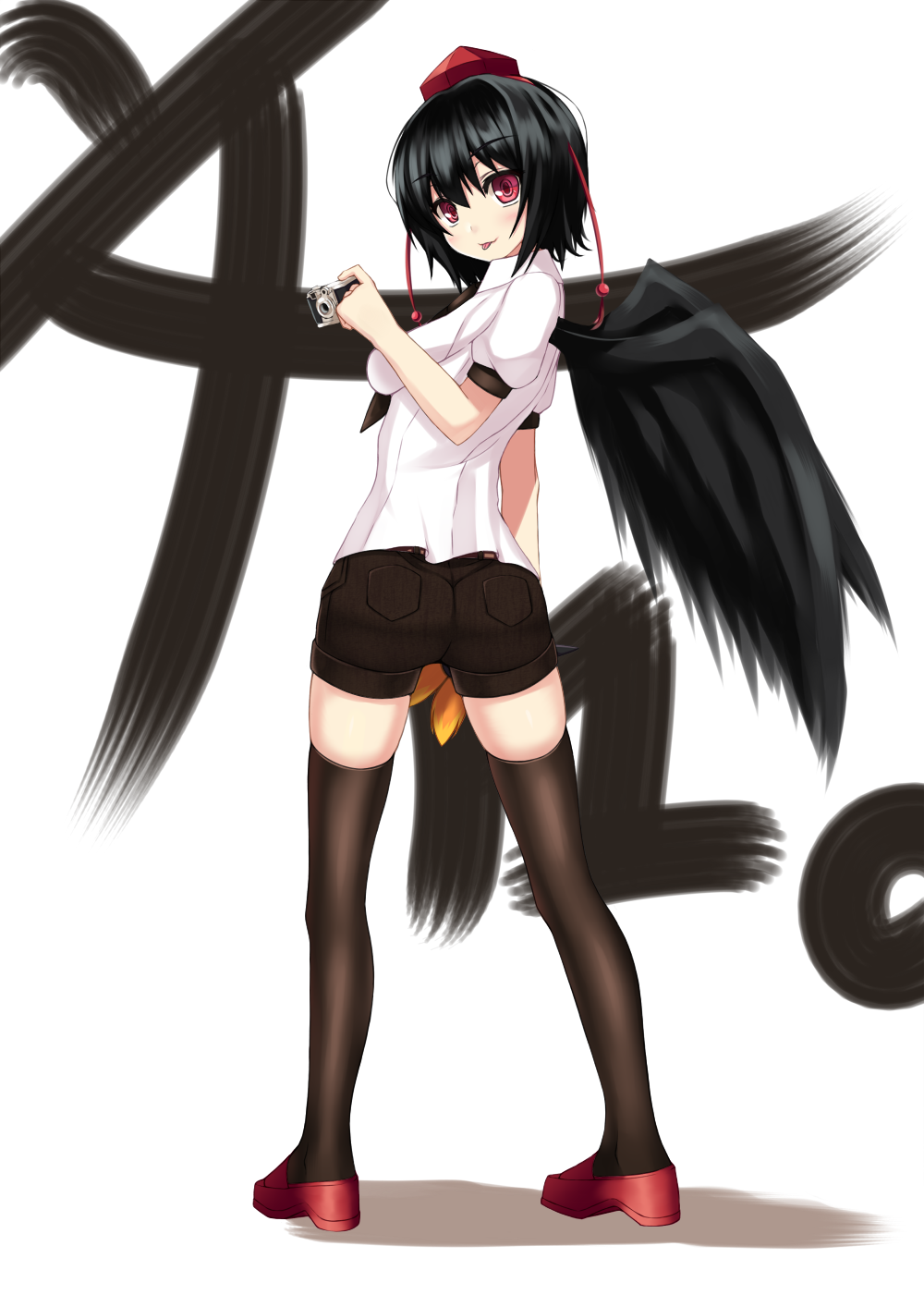 Ponkotsu Ayarosu Shameimaru Aya Touhou Highres 1girl Ass Black Hair Black Thighhighs 8329