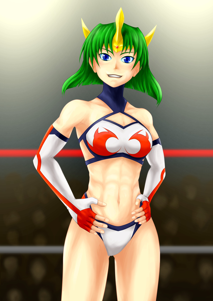 1girl alternate_costume green_hair highres ring_dream sonic_cat tagme wrestle_angels wrestler