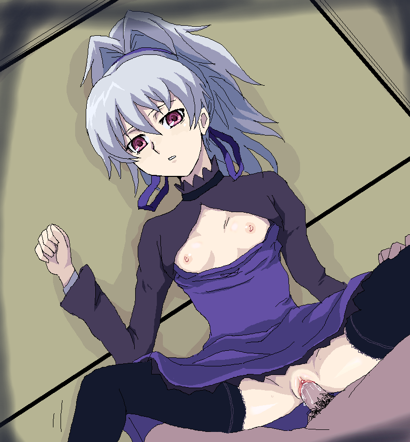 813px x 877px - yin (darker than black), darker than black, 1boy, 1girl, black thighhighs,  clitoris, clothed sex, clothes pull, dress, dress pull, flat chest, hetero,  loli, lying, missionary, nipples, no bra, no panties, on back,