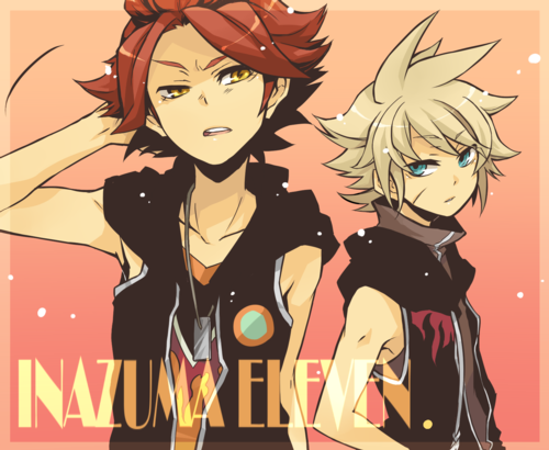 2boys atsuishi_shigeto blonde_hair inazuma_eleven inazuma_eleven_(series) lowres multiple_boys nagumo_haruya red_hair tagme yosakuh