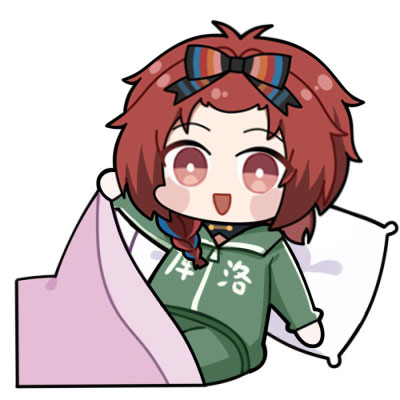 1girl :d bangs_pinned_back black_bow bow braid bright_pupils chibi chibi_only china_tracksuit chixia_(wuthering_waves) commentary english_commentary euyueuy green_track_suit hair_bow looking_at_viewer lowres meme meme_attire multicolored_hair official_art open_mouth pillow red_eyes red_hair seggs_(meme) short_hair smile solo streaked_hair under_covers white_pupils wuthering_waves