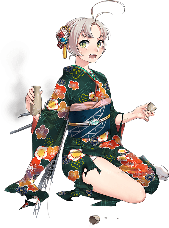 1girl ahoge floral_print fujikawa full_body green_eyes green_kimono grey_hair japanese_clothes kantai_collection kimono kinugasa_(haregi_mode)_(kancolle) kinugasa_(kancolle) long_sleeves official_art print_kimono sandals short_hair solo tabi torn_clothes torn_kimono transparent_background wide_sleeves zouri