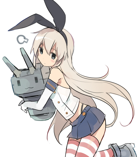 10s 1girl bad_id bad_pixiv_id black_panties blonde_hair elbow_gloves gloves kantai_collection long_hair mizuki_(koko_lost) panties personification rensouhou-chan shimakaze_(kancolle) striped_clothes striped_thighhighs thighhighs underwear white_gloves