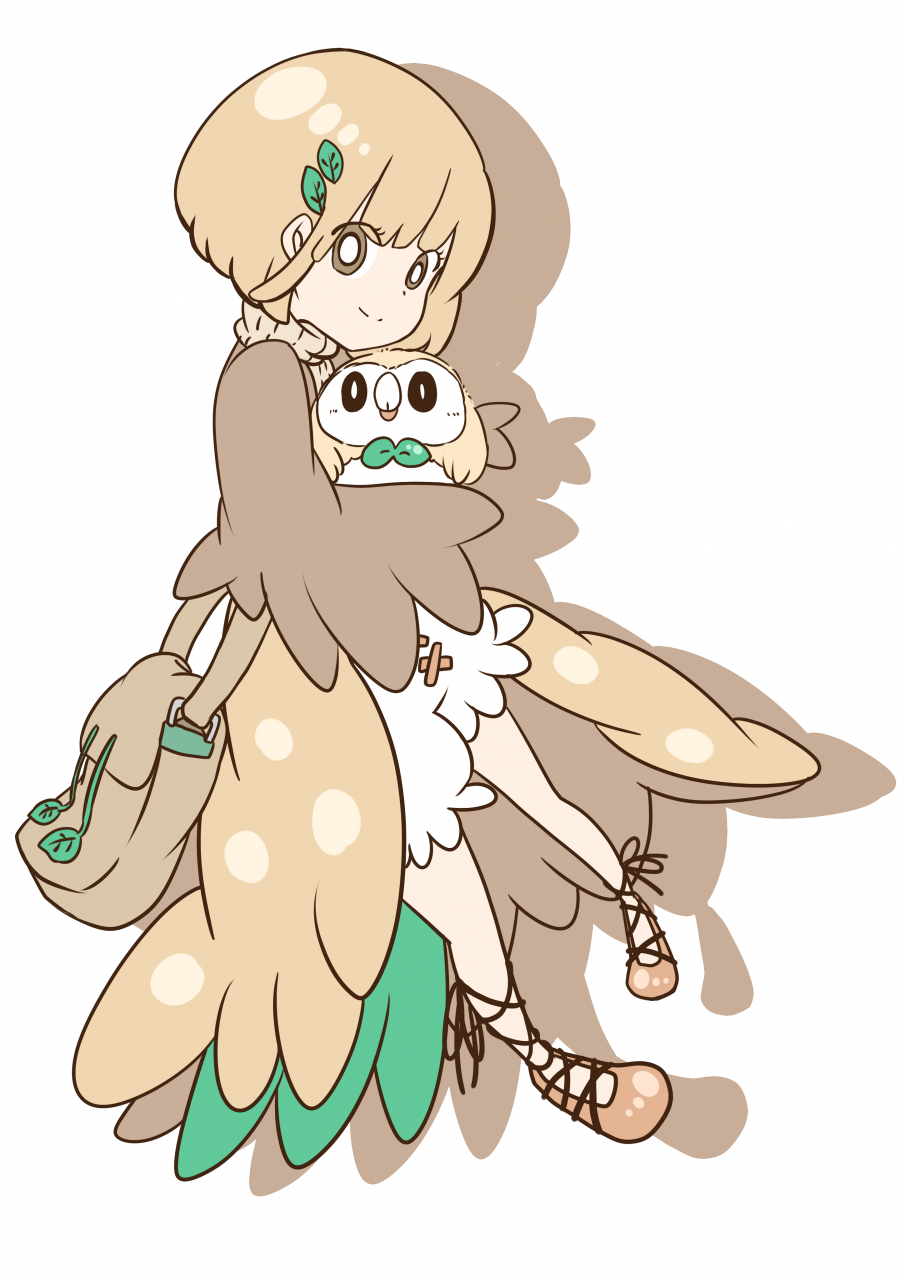 1girl bag beak bird bird_wings bob_cut bright_pupils brown_eyes brown_footwear brown_jacket carrying closed_mouth creature_and_personification creatures_(company) eyes_visible_through_hair feathered_wings feathers full_body game_freak gen_7_pokemon hair_ornament handbag highres jacket koyori-018 leaf leaf_hair_ornament light_brown_hair long_sleeves moemon nintendo no_eyebrows open_clothes open_jacket overskirt owl personification pigeon-toed pokemon pokemon_(creature) pokemon_sm puffy_shorts ribbed_sweater rowlet shoes short_hair shorts silhouette simple_background smile sweater turtleneck turtleneck_sweater white_background white_shorts wings