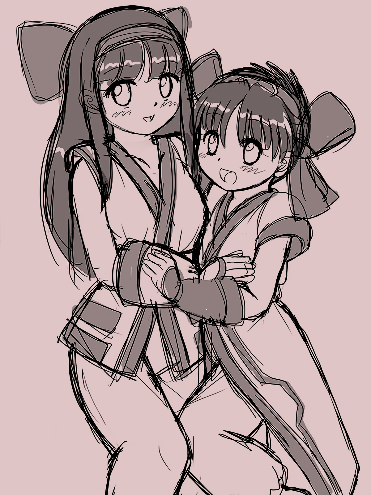 Nakoruru Rimururu Samurai Spirits Snk Highres 2girls Ainu Clothes Breasts Fingerless 