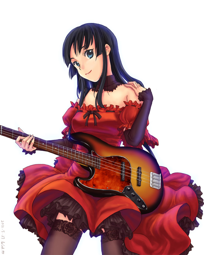 Ellecieleud Akiyama Mio K On 1girl Bass Guitar Black Eyes Black Hair Dress Electric