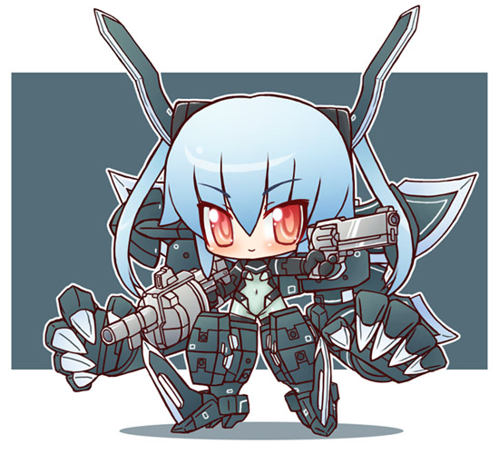 10s blue_hair busou_shinki chibi onmitsu_doushin_a red_eyes strarf