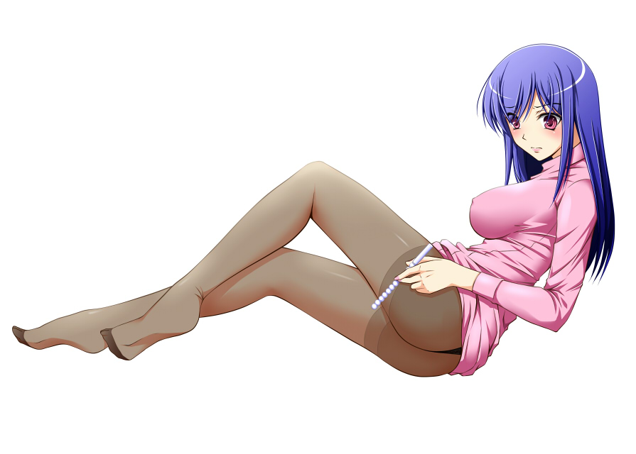 Hiyoko Daiou Original 1girl Anal Beads Ass Black Pantyhose Blouse Blue Hair Blush