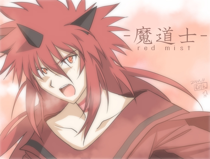 00s 1boy akai_kiri angry final_fantasy final_fantasy_unlimited gradient_background hair_ornament haluka_mugen long_hair male_focus mugenegg open_mouth red_eyes red_hair shaded_face solo