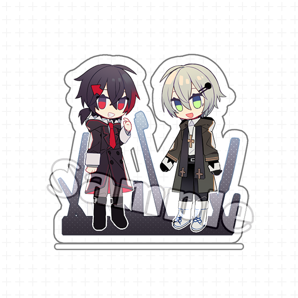 2boys ahoge arrow_hair_ornament black_boots black_coat black_gloves black_hair black_pants boots chinese_commentary coat collared_shirt commentary_request crossed_bangs deformed gloves green_eyes grey_hair grin hair_between_eyes hair_ornament hairclip hood hood_down hooded_coat ikunsleep male_focus multicolored_hair multiple_boys necktie open_clothes open_coat open_mouth original pants ponytail red_eyes red_hair red_necktie shirt shoes short_ponytail smile streaked_hair white_shirt white_shoes