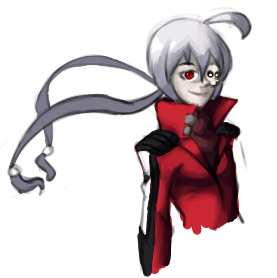 1girl alternate_color eyepatch fearless_night long_hair poco_muerte red_eyes shining_dazzler shoulder_pads silver_hair skull upper_body white_background