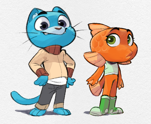 2boys animal_ears cat cat_ears cat_tail darwin_watterson fish fish_boy furry furry_male goldfish gumball_watterson lowres marc_knelsen multiple_boys simple_background sweater tail the_amazing_world_of_gumball turtleneck turtleneck_sweater