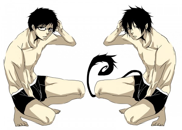 2boys ao_no_exorcist brothers glasses male_focus mirror multiple_boys okumura_rin okumura_yukio siblings tagme tail twins underwear