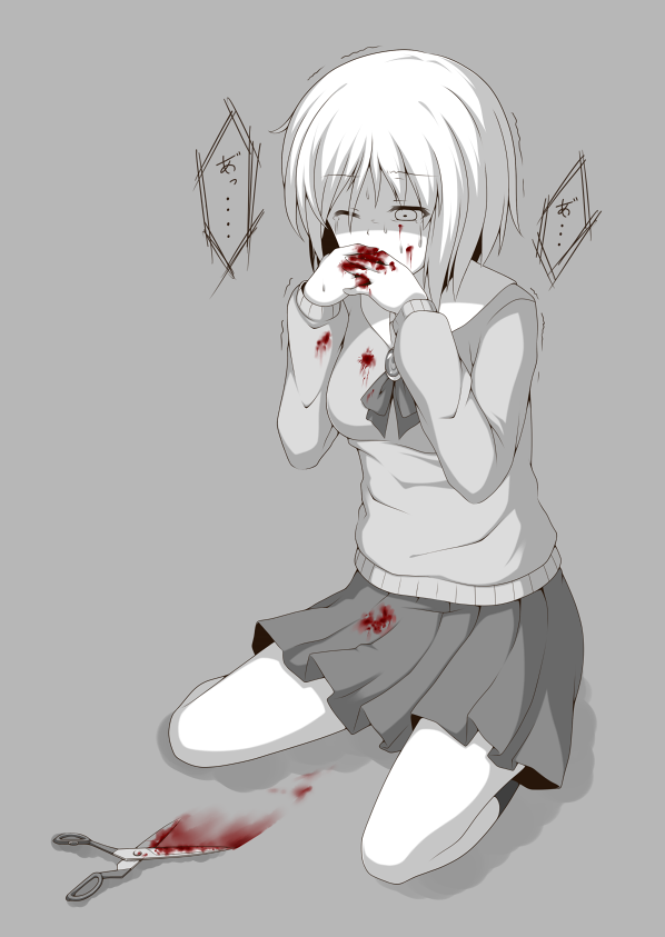 blood corpse_party corpse_party_2 ito_ayame school_uniform scissors serafuku white_hair