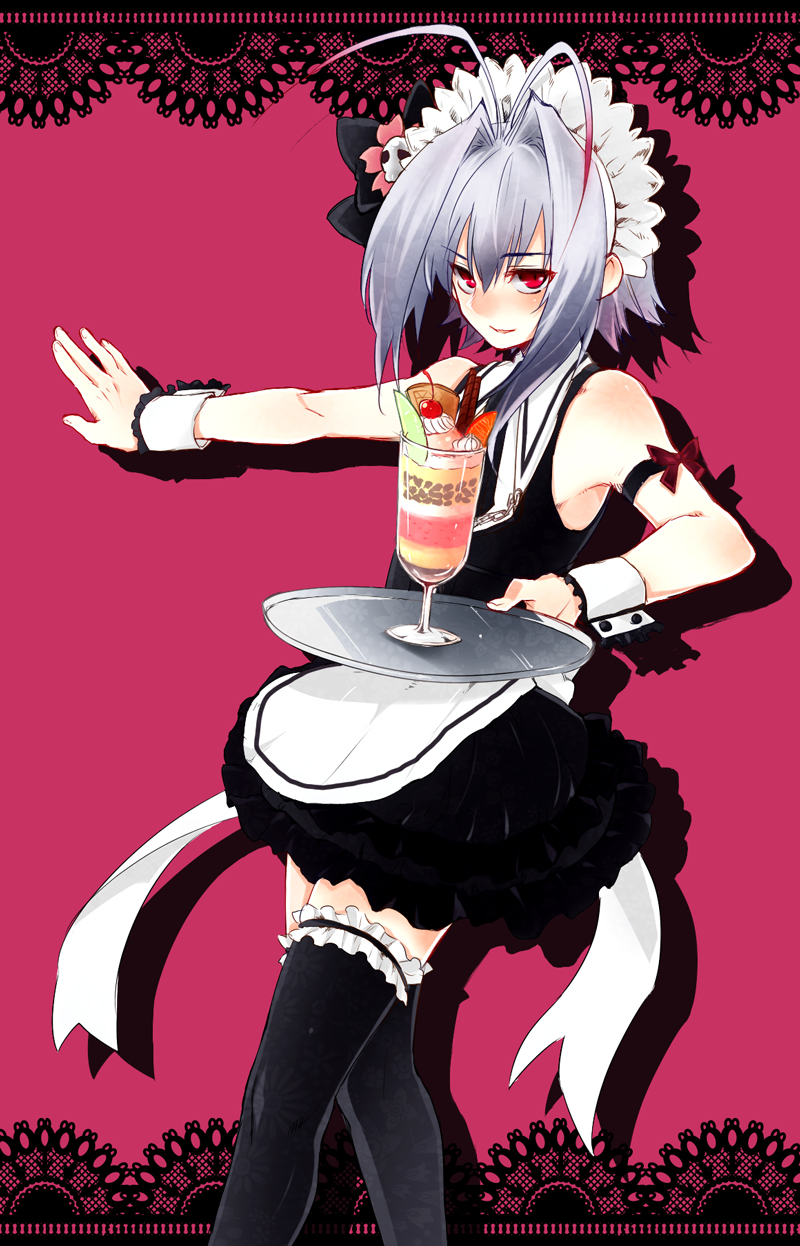 1boy grey_hair highres maid male_focus otoko_no_ko_wa_meido_fuku_ga_osuki!? red_eyes solo thighhighs trap usa_(artist) usaki_(ama) yuki_(otosuki)