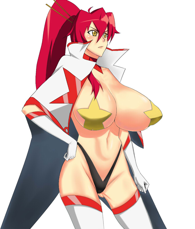 artist_request blush breasts hat large_breasts red_hair space_yoko star-shaped_pasties tengen_toppa_gurren_lagann thong yellow_eyes yoko_littner