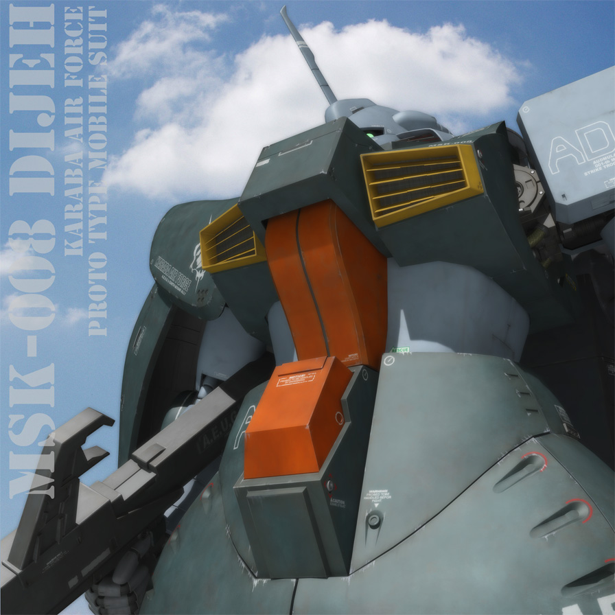 3d aeug beam_rifle blue_sky character_name cloud commentary_request dijeh energy_gun english_text gundam machinery mecha mecha_focus mobile_suit photo_background radio_antenna robot roundel science_fiction sky tomholy upper_body weapon zeta_gundam zeta_gundam_define