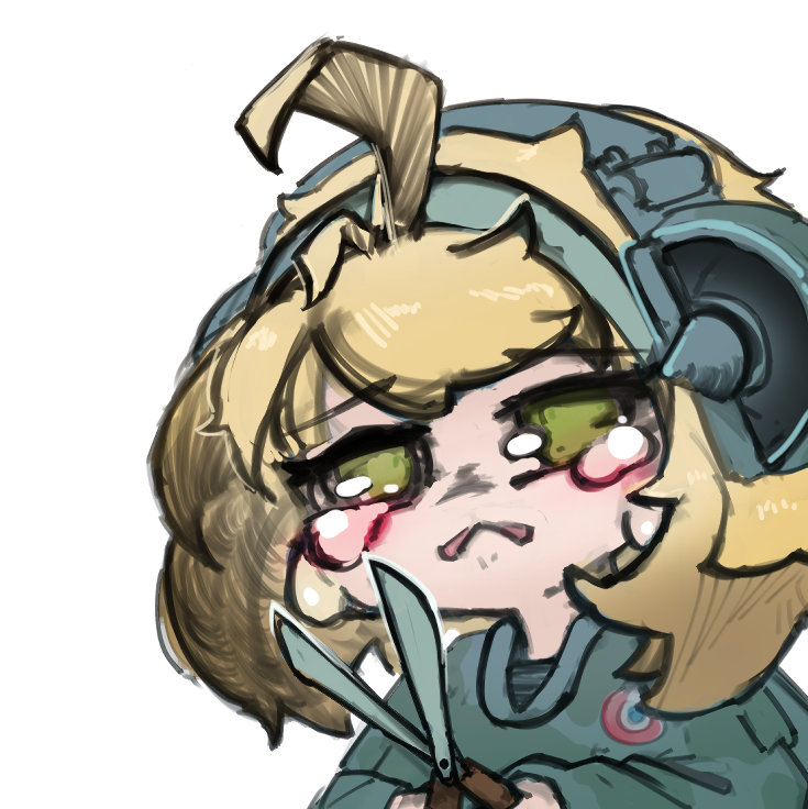 1girl ahoge aircraft airplane blonde_hair fighter_jet fluffy_hair french_air_force ftsagy green_eyes jet military_vehicle mirage_2000 non-web_source original personification scissors sketch tears