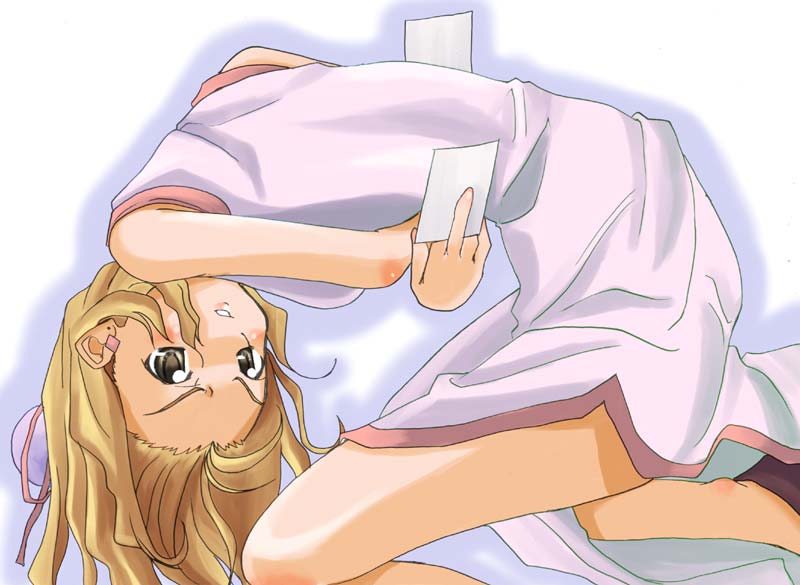 00s 1girl blonde_hair china_dress chinese_clothes dress female_focus kabocha kabocha_(monkey4) long_hair michelle_cheung outline r.o.d_the_tv read_or_die simple_background solo upside-down white_background