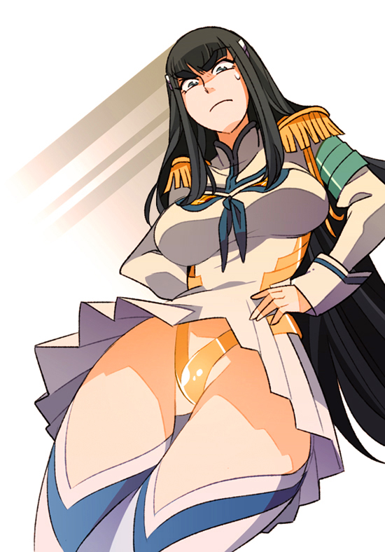 10s 1girl epaulettes eyebrows from_below junketsu kill_la_kill kiryuuin_satsuki long_hair panties pantyshot skirt tsumuri underwear upskirt