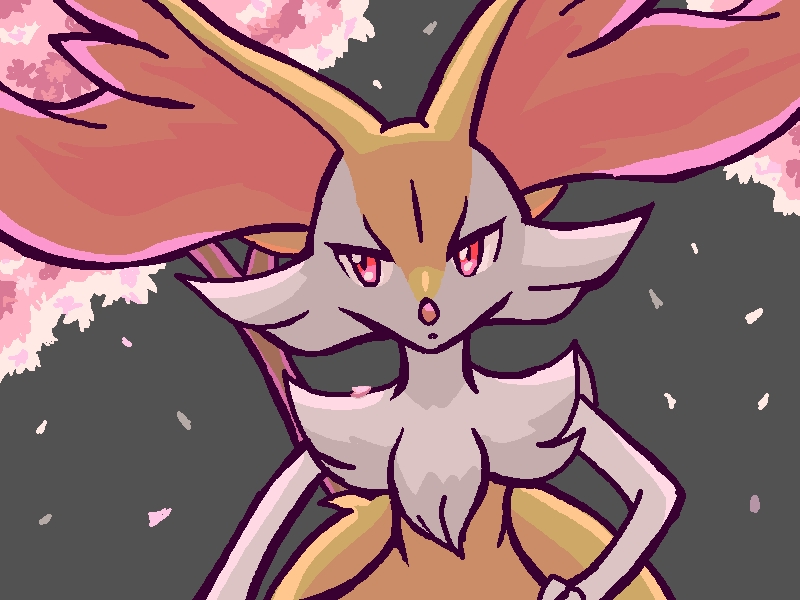 1girl animal_ear_fluff animal_ears backlighting body_fur braixen cherry_blossoms creatures_(company) female_focus flat_chest fox_ears fox_girl fox_tail furry furry_female game_freak gardear058 gen_6_pokemon grey_background jaggy_lines looking_to_the_side neck_fur nintendo petals pokemon pokemon_(creature) red_eyes solo standing stick tail tree two-tone_fur upper_body white_fur yellow_fur