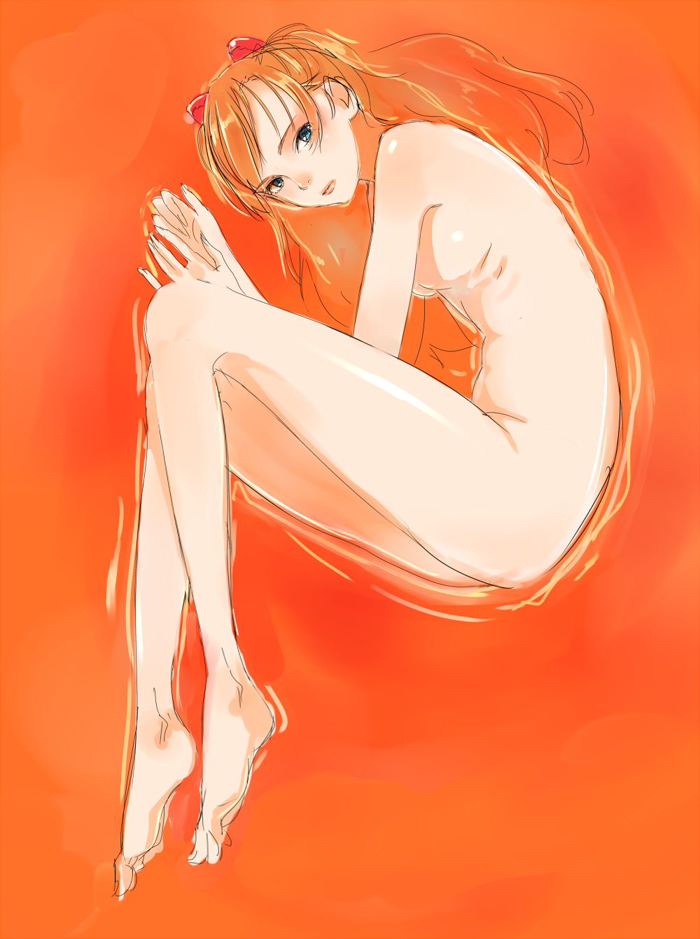 Bigoru Souryuu Asuka Langley Neon Genesis Evangelion Highres 1girl Barefoot Blue Eyes 8478