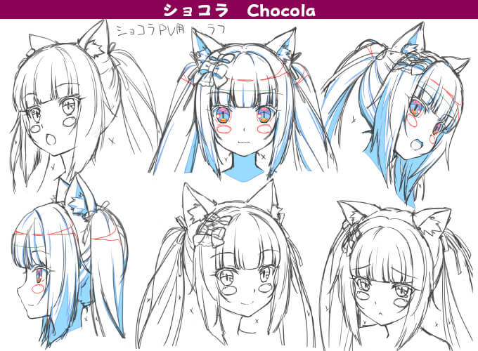 10s 1girl animal_ear_fluff animal_ears artist_request cat_ears cat_girl character_sheet chocola_(nekopara) concept_art female_focus nekopara nekopara_ova official_art sayori_(neko_works) sketch slit_pupils tagme