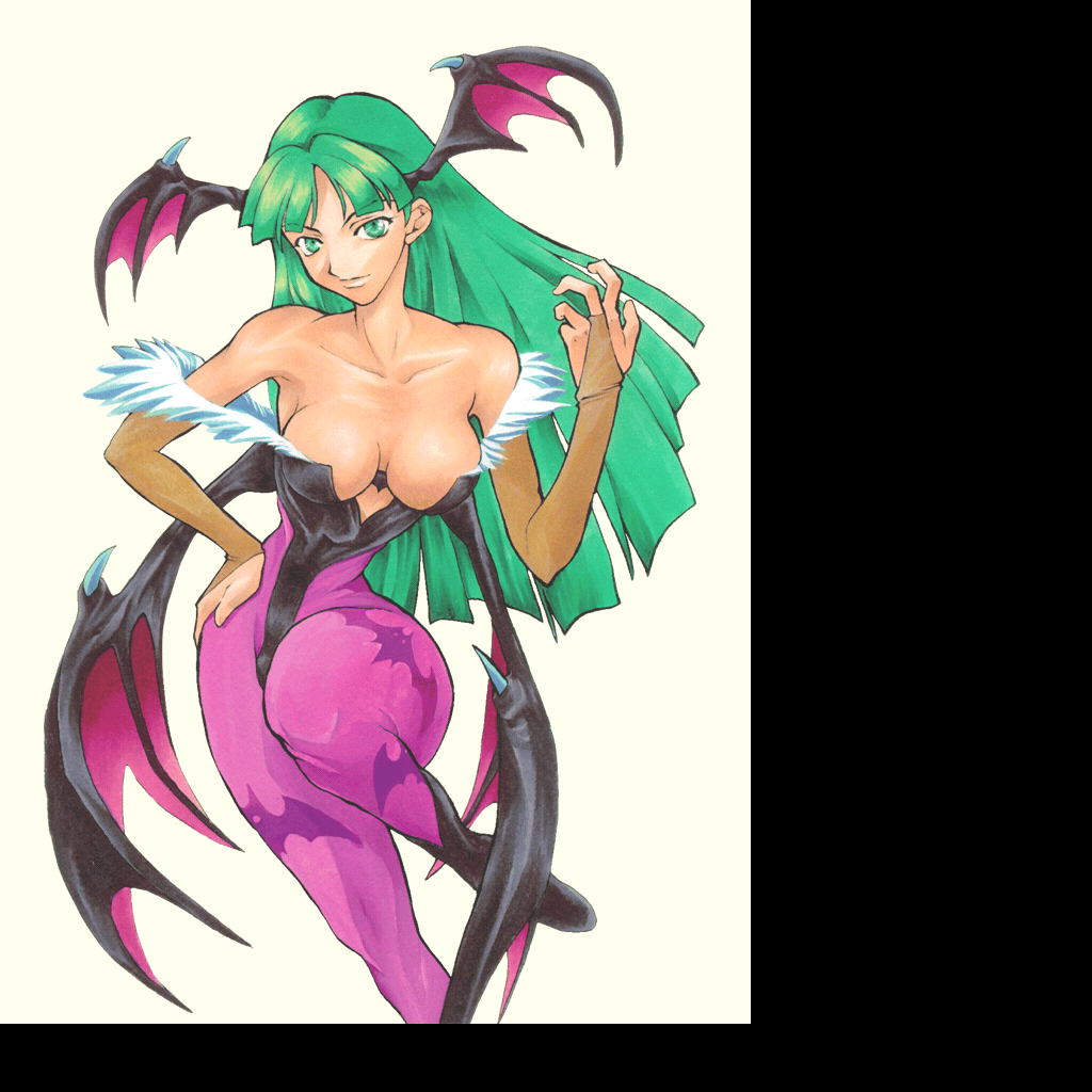 boots breasts capcom darkstalkers full_body game_console green_eyes green_hair gunbird gunbird_2 head_wings leotard long_hair morrigan_aensland non-web_source psikyo sega_dreamcast solo wings