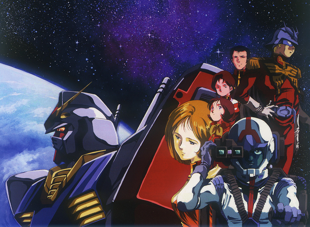 1980s_(style) 1990s_(style) 3boys 3girls amuro_ray bright_noa char_aznable cloud earth_(planet) earth_federation eyemask fraw_bow gloves gundam hand_on_own_hip helmet key_visual looking_ahead looking_at_viewer looking_up mecha mikimoto_haruhiko military military_uniform mirai_yashima mobile_suit mobile_suit_gundam multiple_boys multiple_girls nebula official_art oldschool pilot pilot_suit planet production_art promotional_art retro_artstyle robot rx-78-2 sayla_mass scan scarf science_fiction scope shield space star_(symbol) starry_background upper_body v-fin yellow_scarf zeon