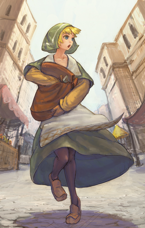 bag blonde_hair chemist_(fft) dress final_fantasy final_fantasy_tactics pantyhose roten running solo