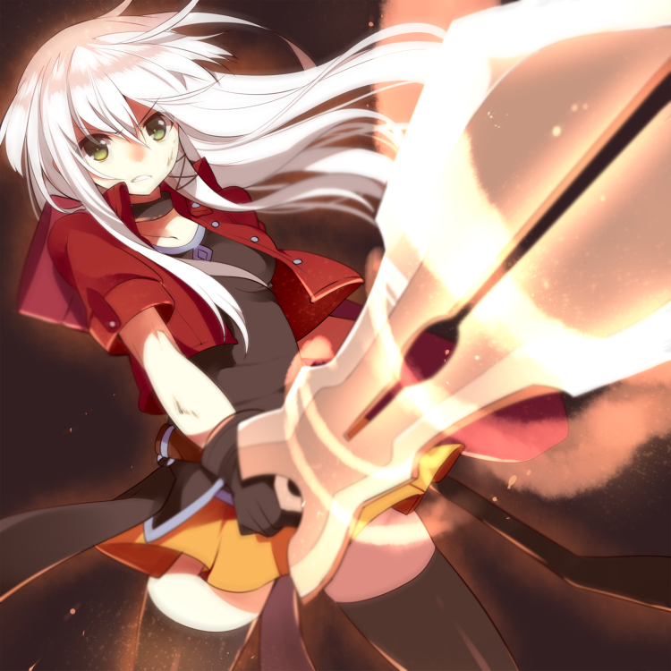 1girl anceril_sacred bad_id bad_pixiv_id female_focus green_eyes long_hair mishima_kurone original solo sword weapon white_hair